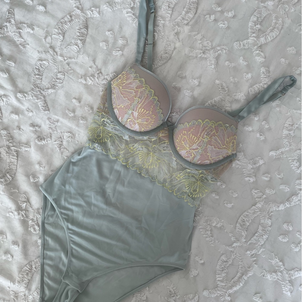 Seafoam Lacy Pushup Bra Bodysuit